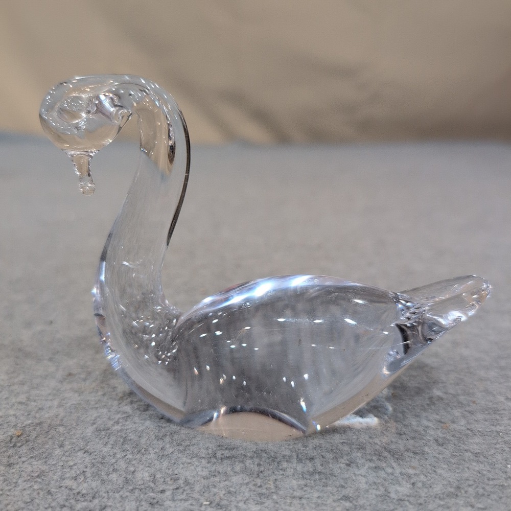 Vintage Clear Glass Swan Figurine Small Arched Neck Bird Sculpture Paperweight